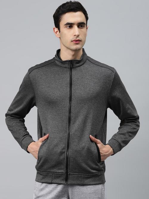grey solid casual jacket - 17750869 - Standard Image - 0