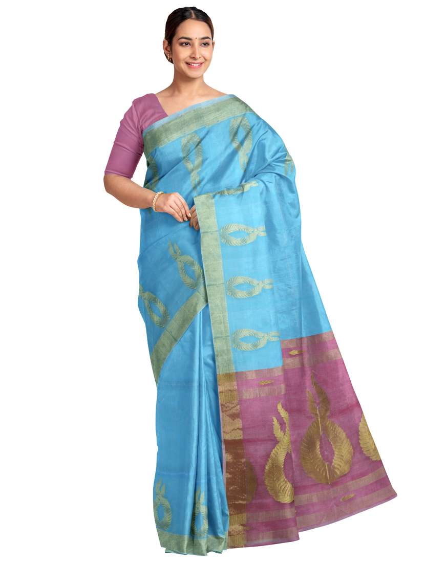 women's self design blue colored saree with blouse