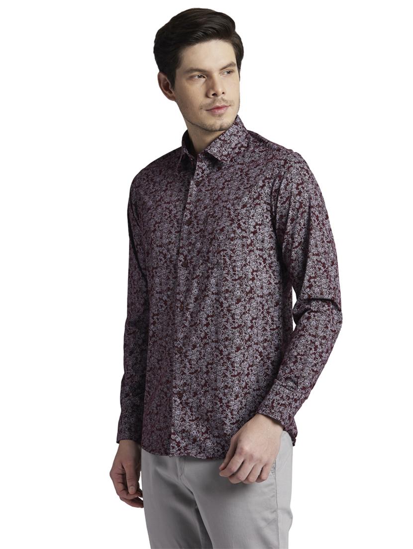 maroon printed casual shirt - 17752317 - Standard Image - 2