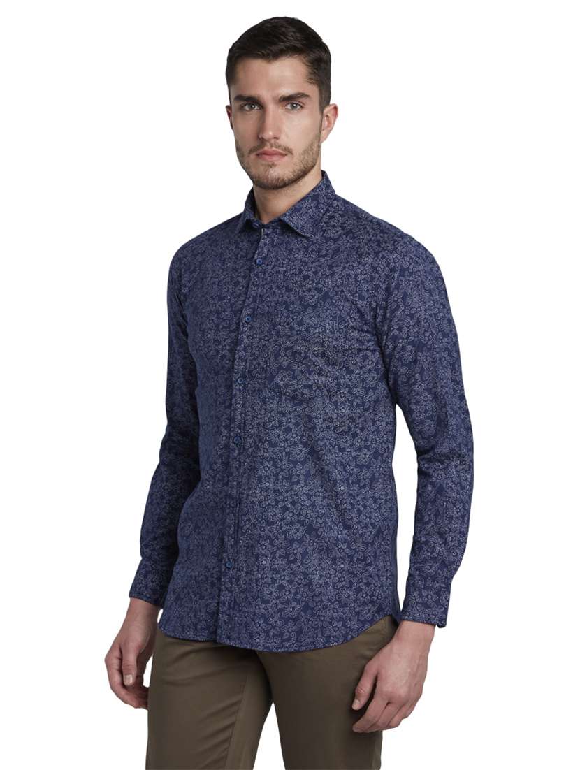 navy blue printed casual shirt - 17752321 - Standard Image - 2