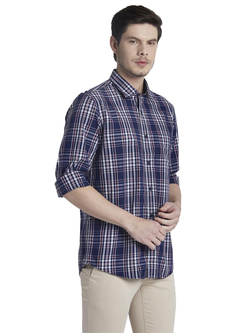 navy blue checkered casual shirt - 17752323 - Standard Image - 2