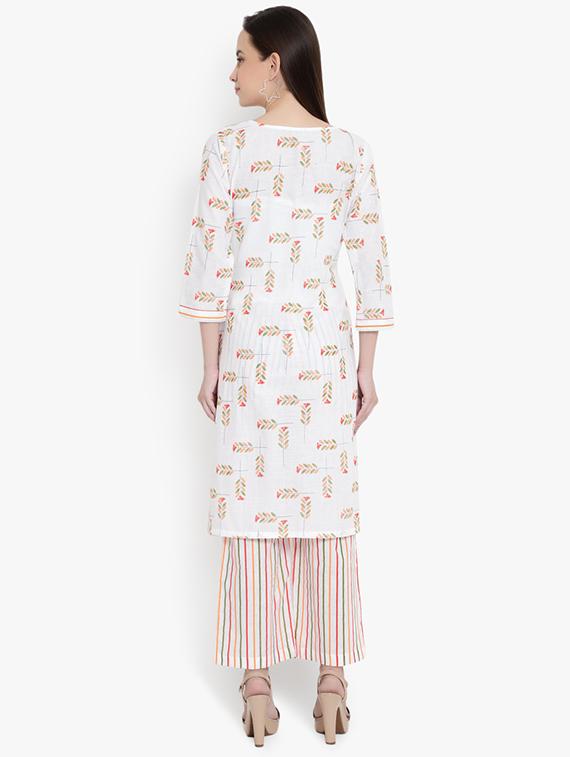 offwhite cotton kurta palazzo set - 17752490 - Standard Image - 2
