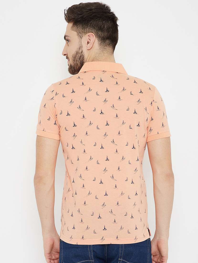 peach printed polo t-shirt - 17754188 - Standard Image - 2