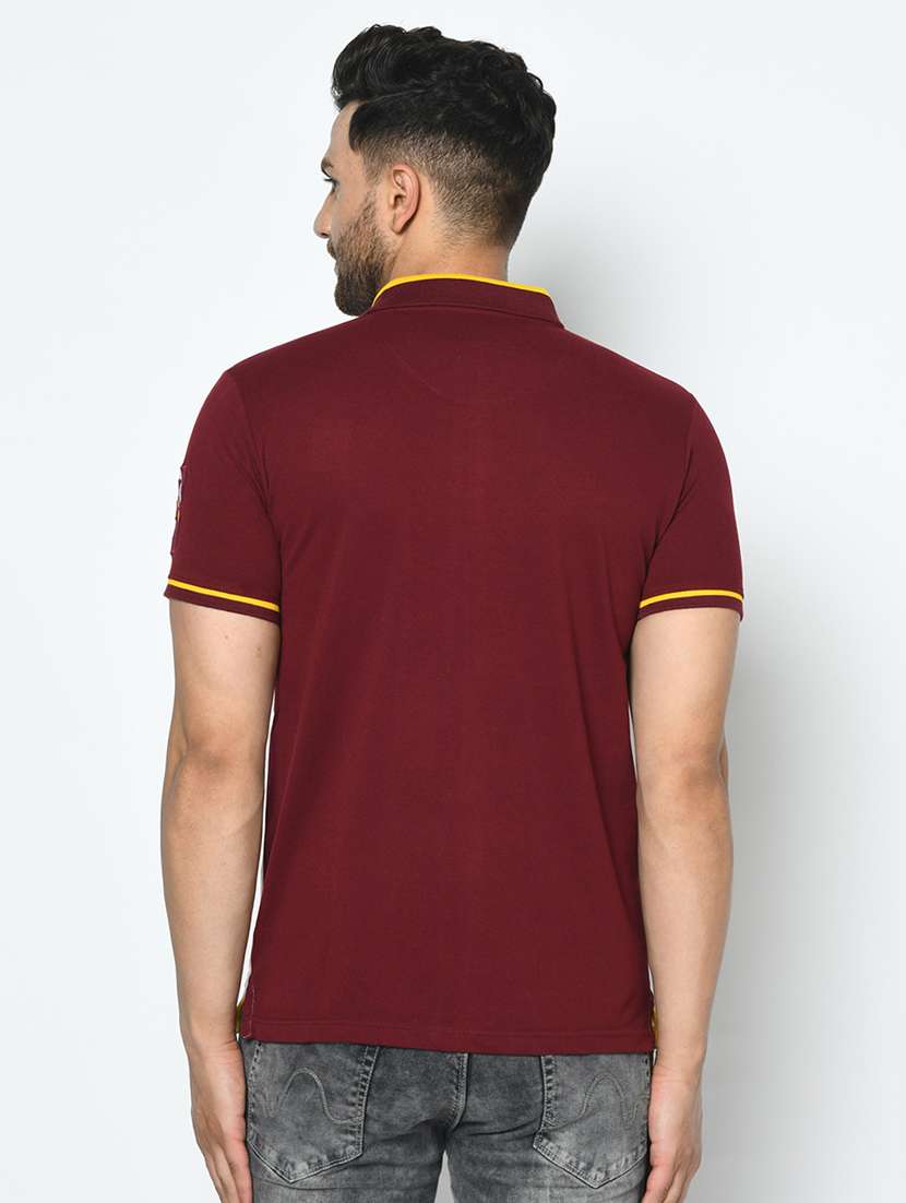 maroon color block polo t-shirt - 17754541 - Standard Image - 2