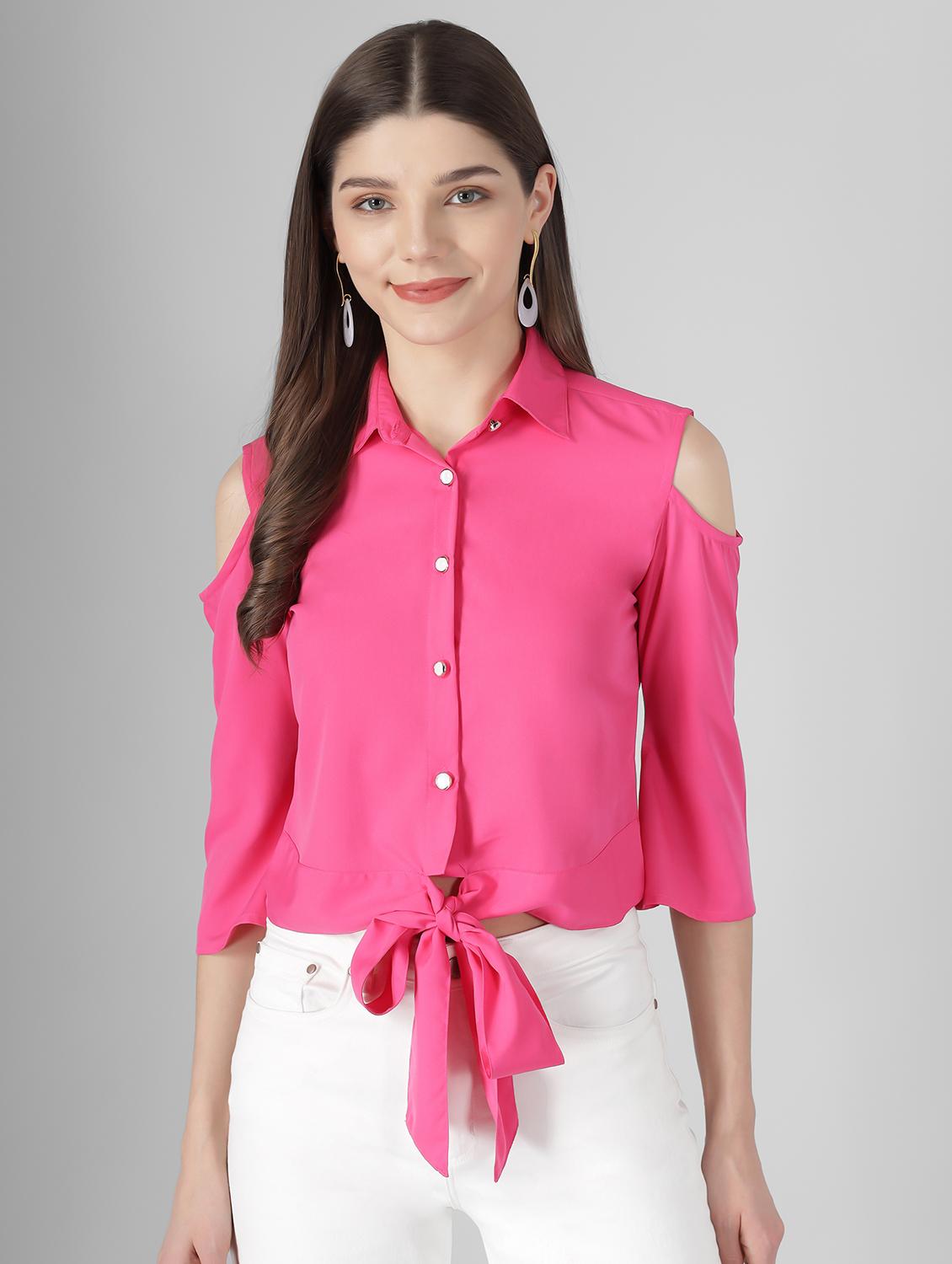 cold shoulder solid shirt - 17755530 -  Zoom Image - 0