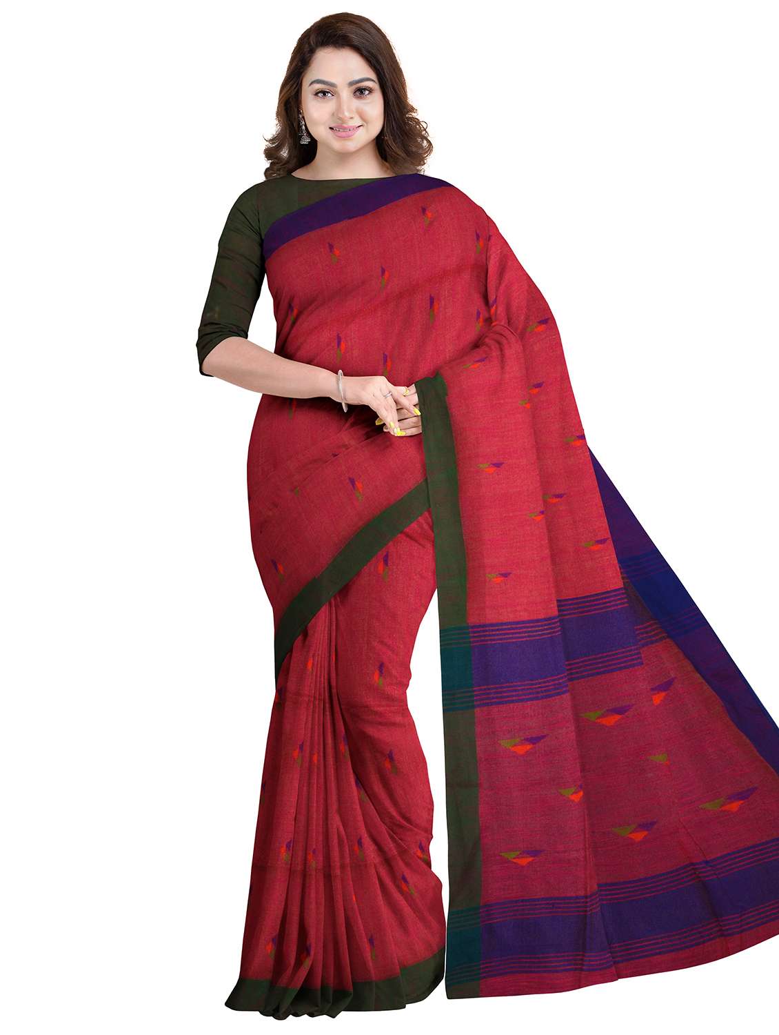 pink geometric hand woven saree with blouse