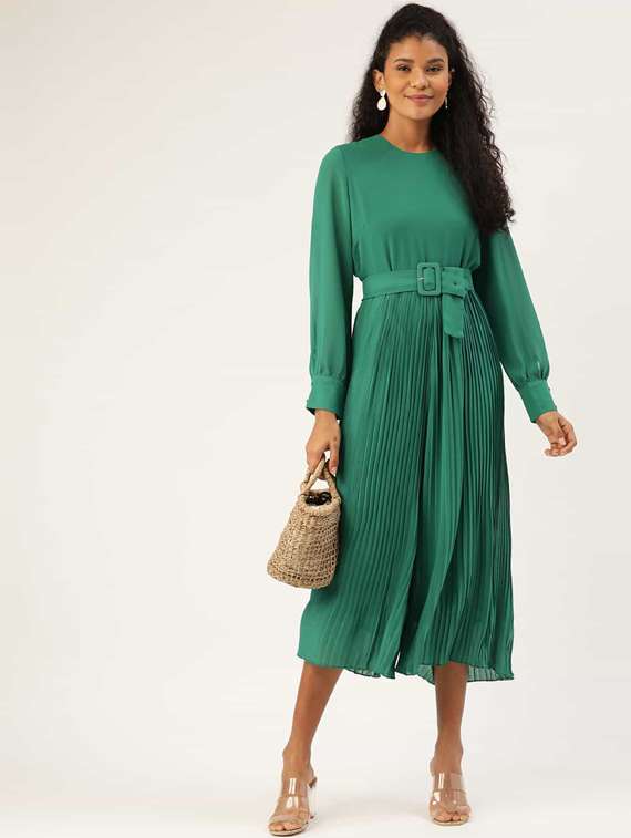 accordion pleated belted jumpsuit 