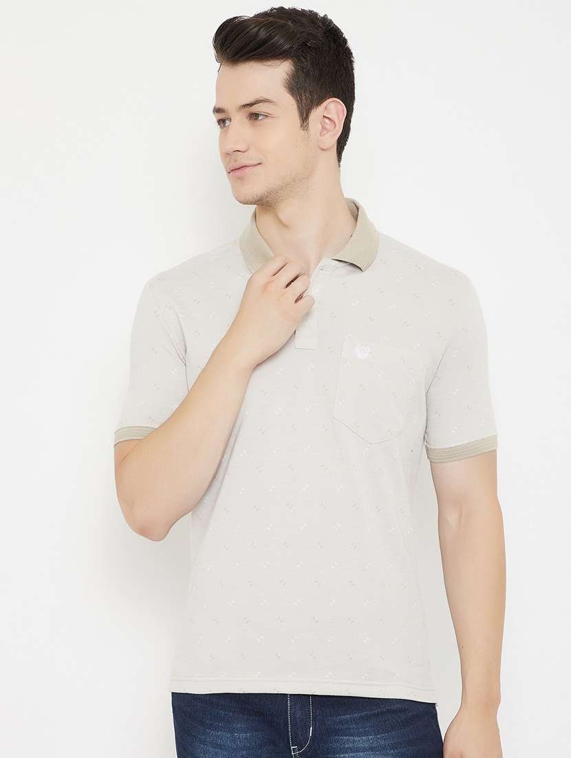 beige self design polo t-shirt