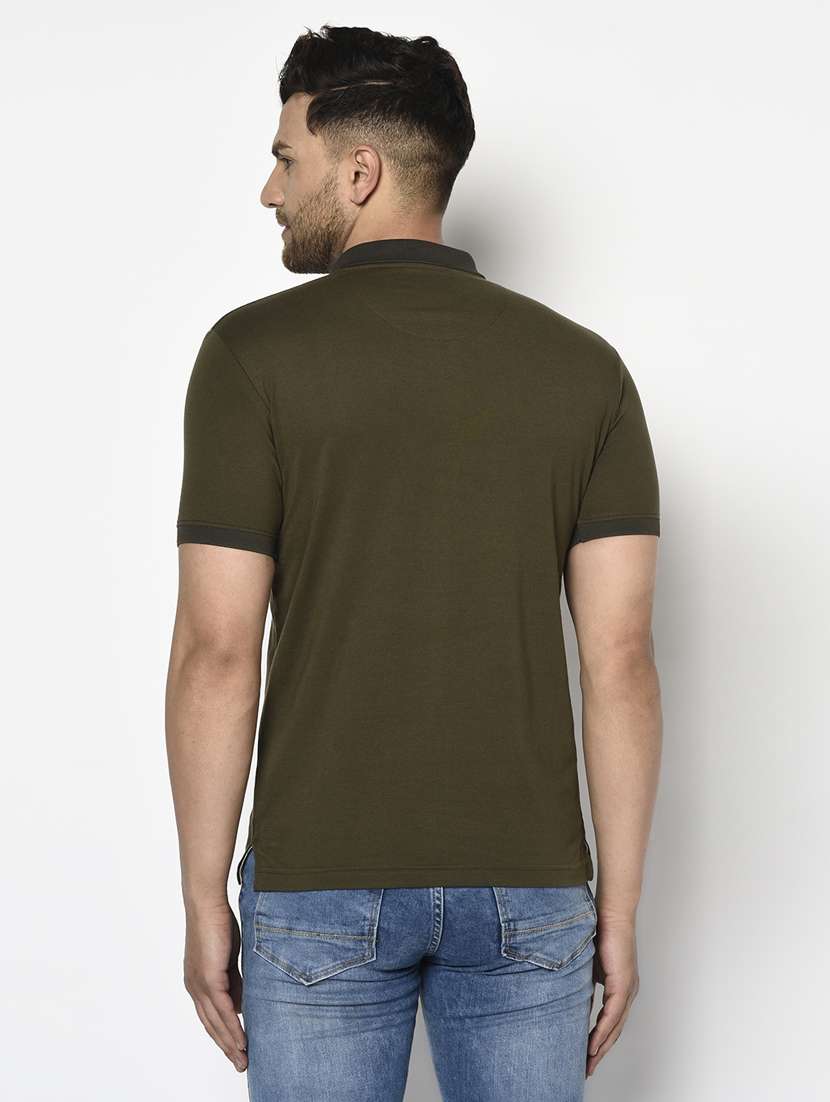 olive green striped polo t-shirt - 17760076 - Standard Image - 2