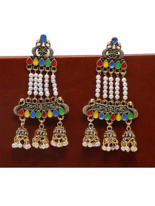 multi colored gold plated drop earring - 17760449 -  Standard Image - 0