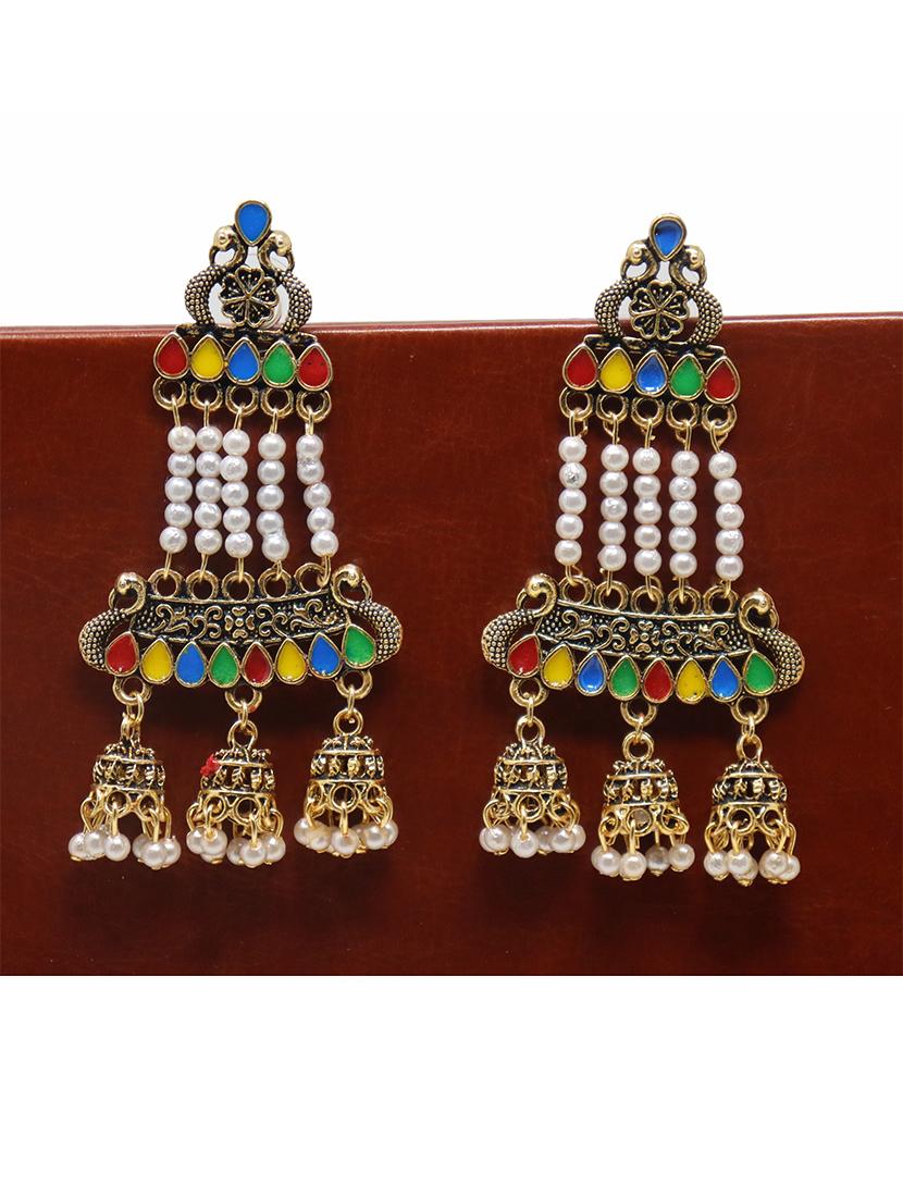 multi colored gold plated drop earring - 17760449 -  Zoom Image - 0