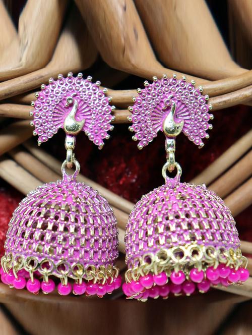 pink tone jhumka earring - 17760450 -  Standard Image - 0
