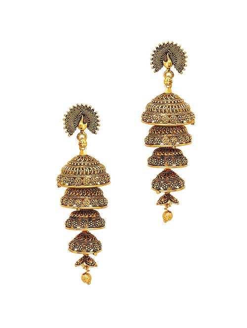 gold brass jhumka earring - 17760456 -  Standard Image - 0