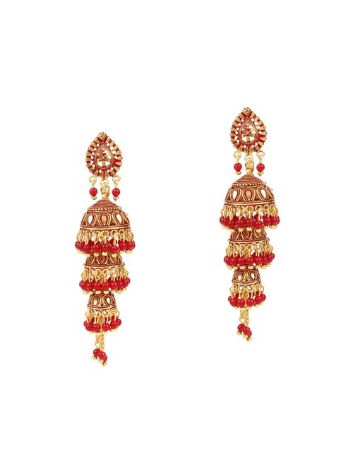 red brass jhumka earring - 17760463 -  Standard Image - 0
