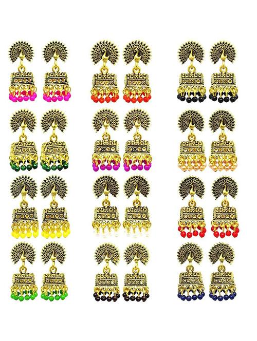 happy stoning 12 pairs of traditional peacock inspired jhumki - 17760471 -  Standard Image - 0