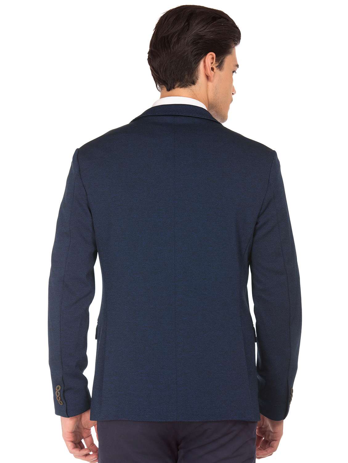 navy blue self design single breasted formal blazer - 17761167 - Standard Image - 2