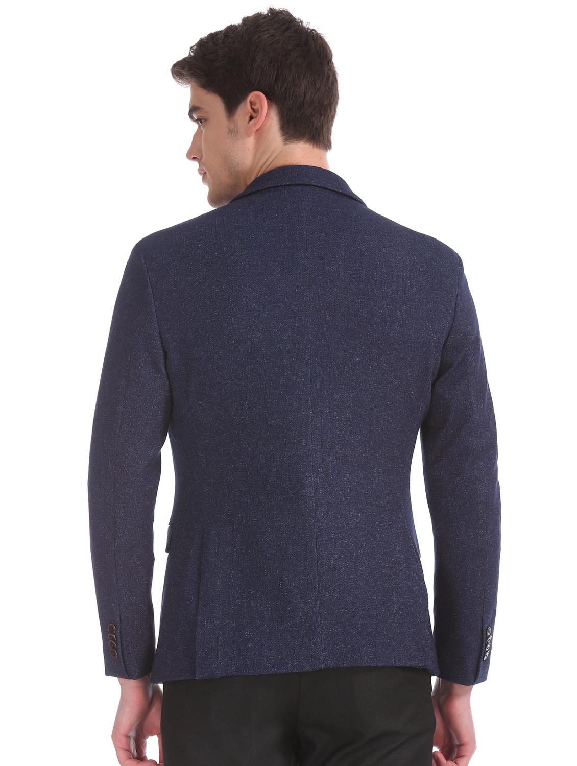 navy blue solid single breasted formal blazer - 17761190 - Standard Image - 2