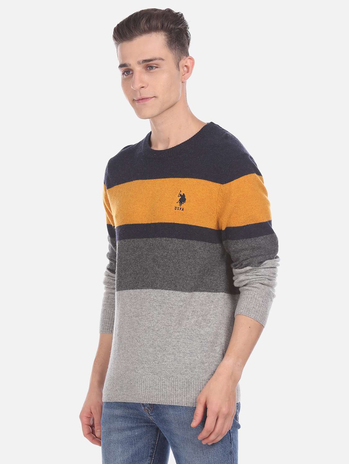 grey color block pullover