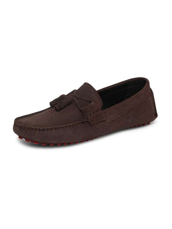 brown suede handicraft loafers