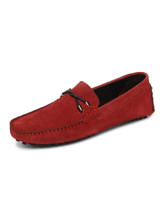 red suede slip on loafers