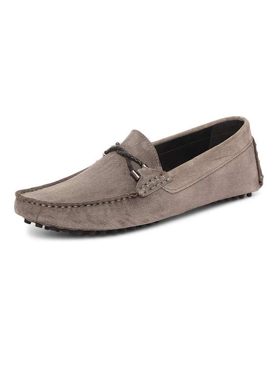 grey suede handicraft loafers