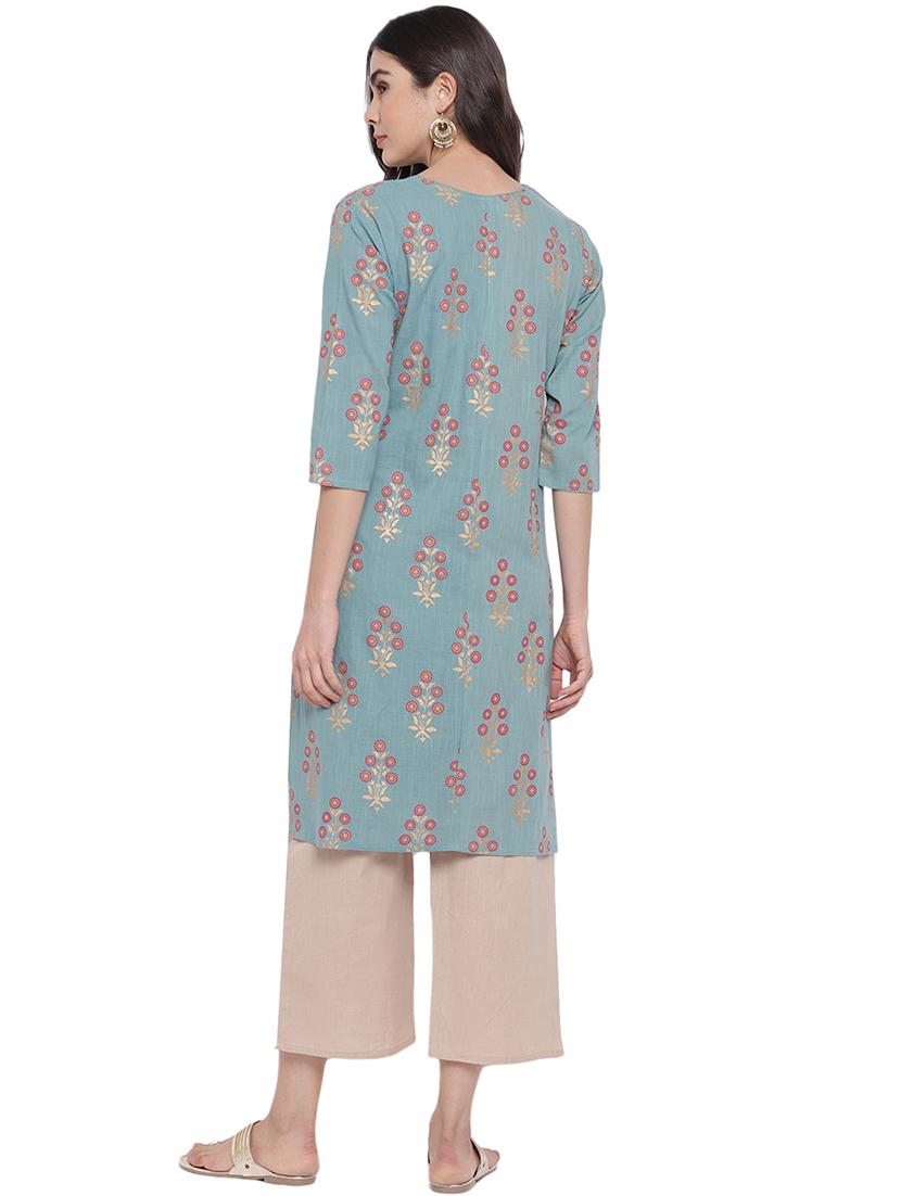 foil print a-line kurta - 17762122 - Standard Image - 2