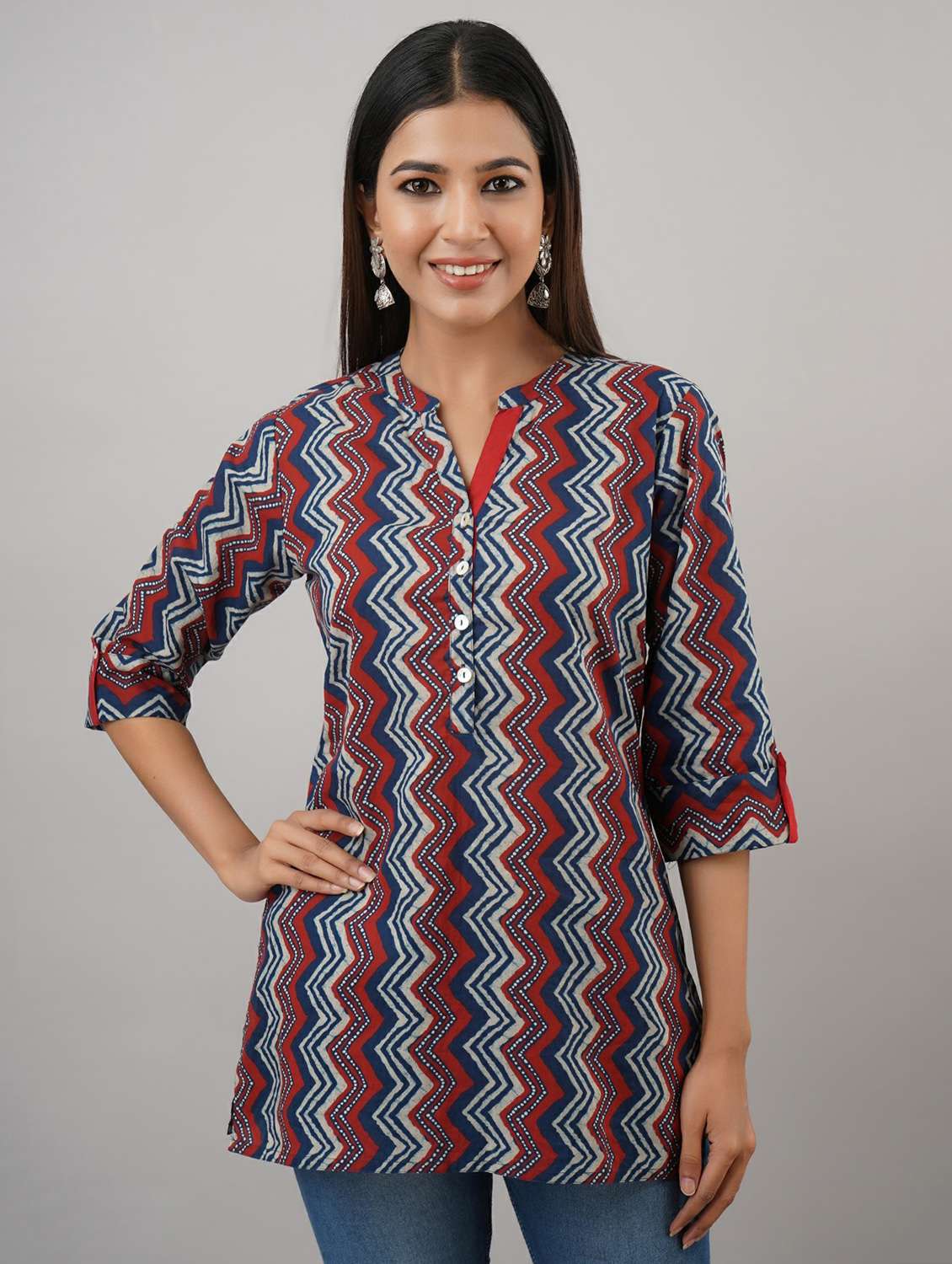 mandarin neck chevron  tunic