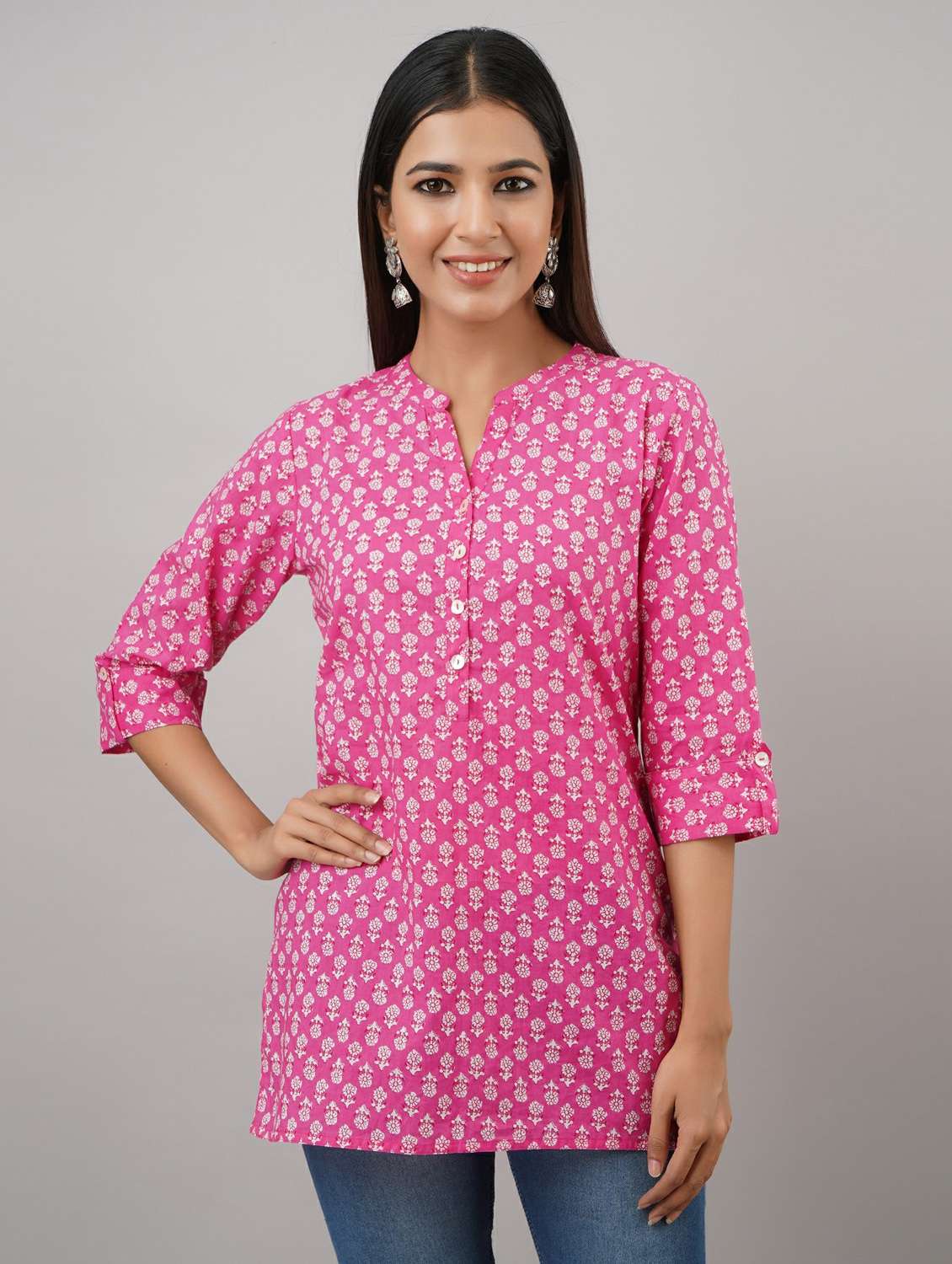 mandarin neck block printed tunic