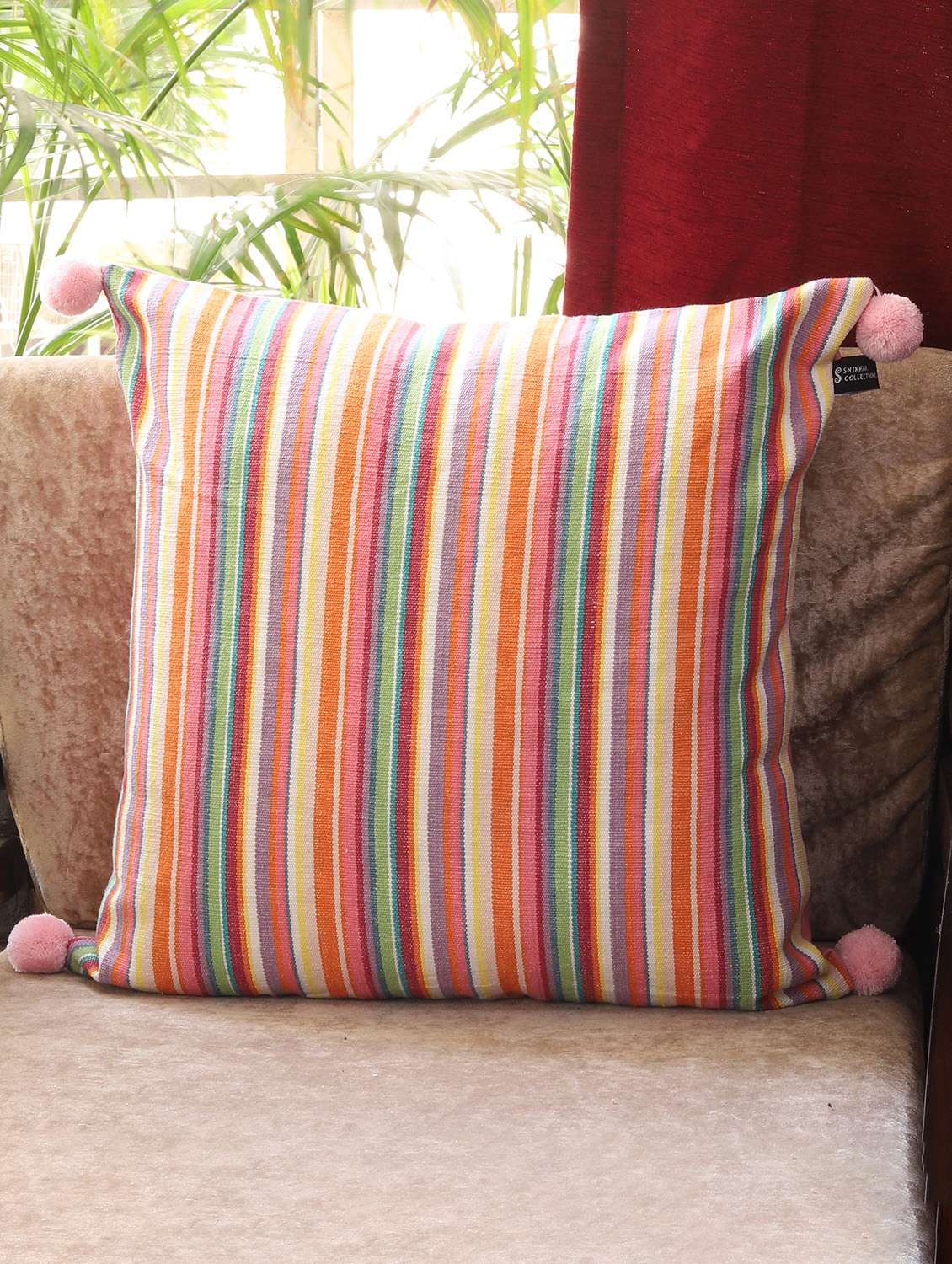 ambbi collections multicolour 100 % cotton 16x16 inch cushion cover, set of 1