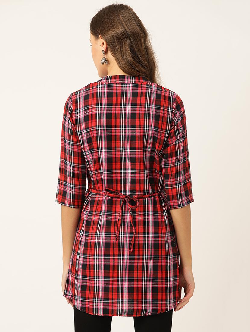 mandarin neck checkered tunic - 17765755 - Standard Image - 2