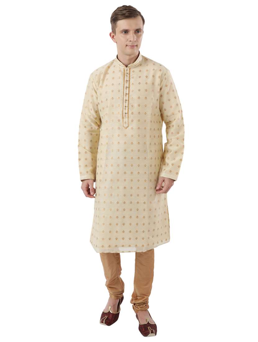 beige self design long kurta