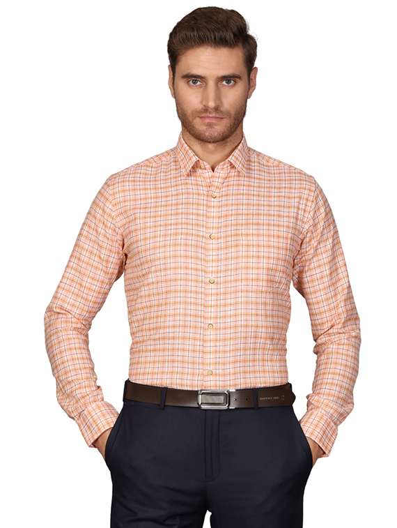 orange checkered formal shirt