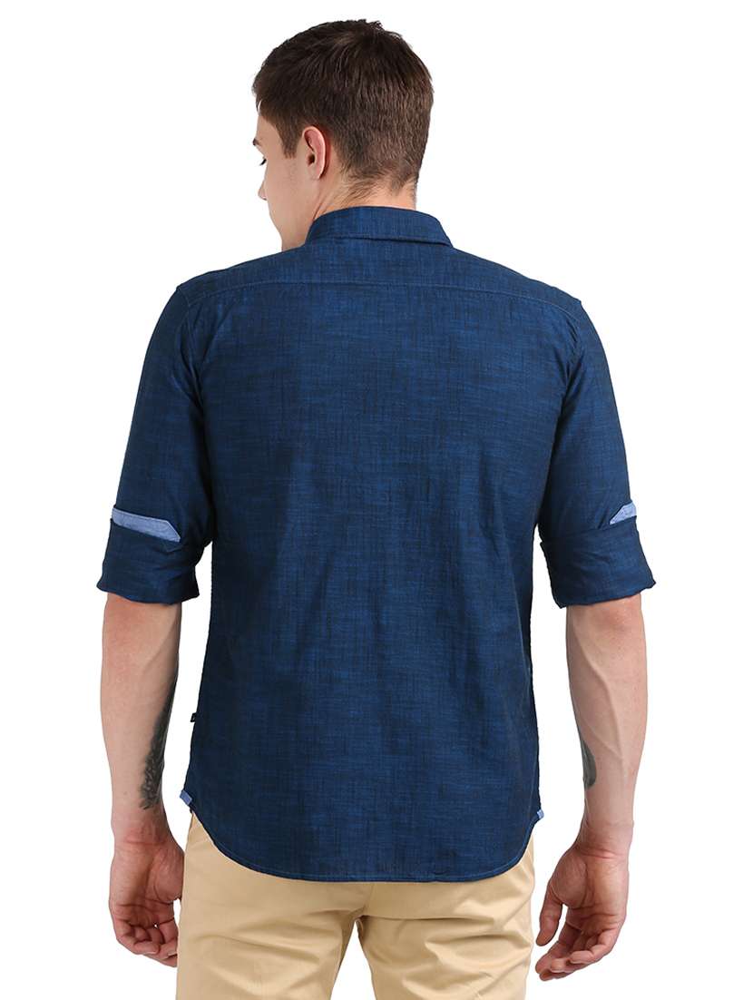 navy blue self design casual shirt - 17768383 - Standard Image - 2