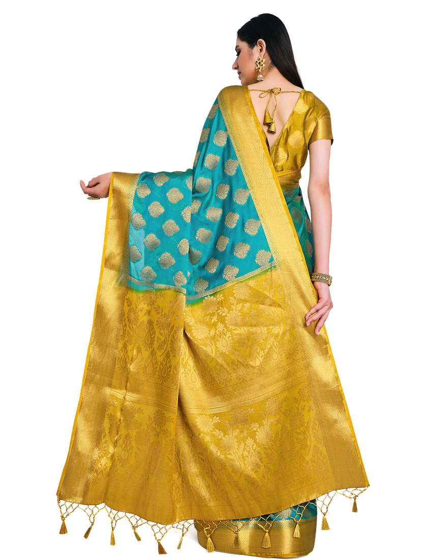 turquoise art silk kanjivaram saree with blouse - 17770718 -  Standard Image - 2