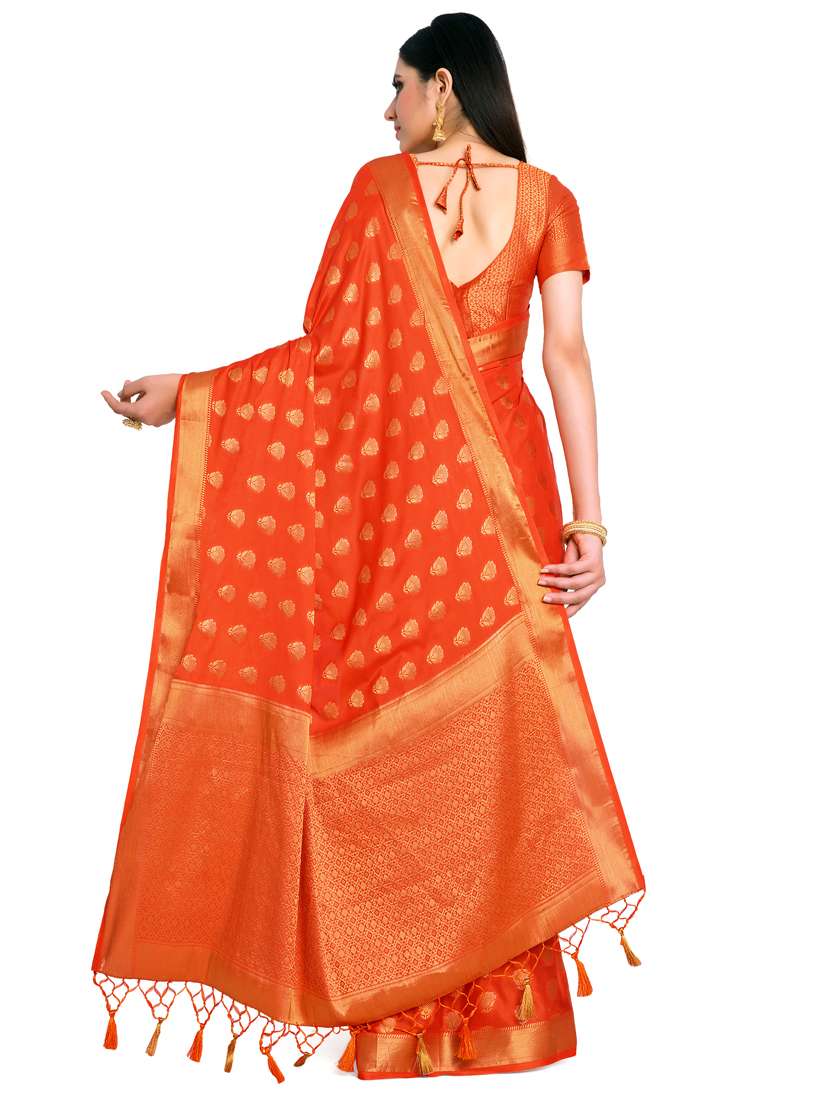 women's ethnic motifs orange colored saree with blouse - 17770726 -  Standard Image - 2