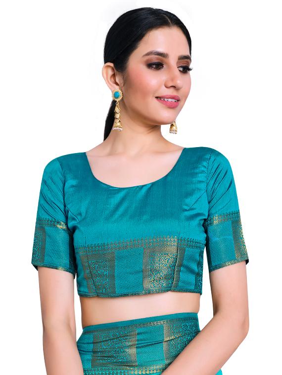 turquoise art silk kanjivaram saree with blouse - 17770741 - Standard Image - 2