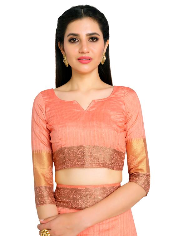 women's floral peach colored saree with blouse - 17770748 - Standard Image - 2