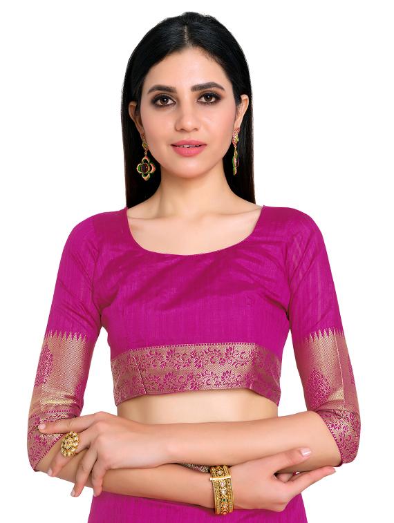 pink raw silk kanjivaram saree with blouse - 17770749 - Standard Image - 2
