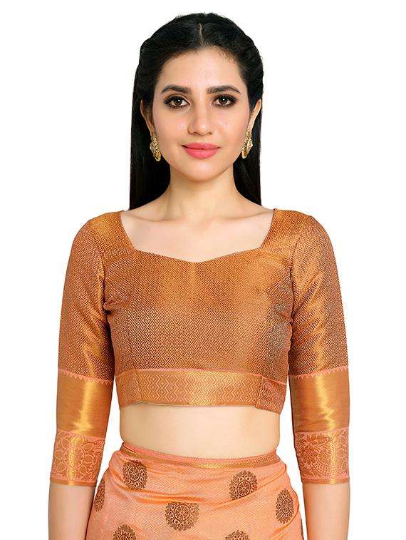 peach art silk kanjivaram saree with blouse - 17770767 - Standard Image - 2