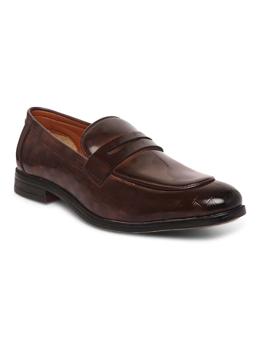 brown patent leather slip on loafers