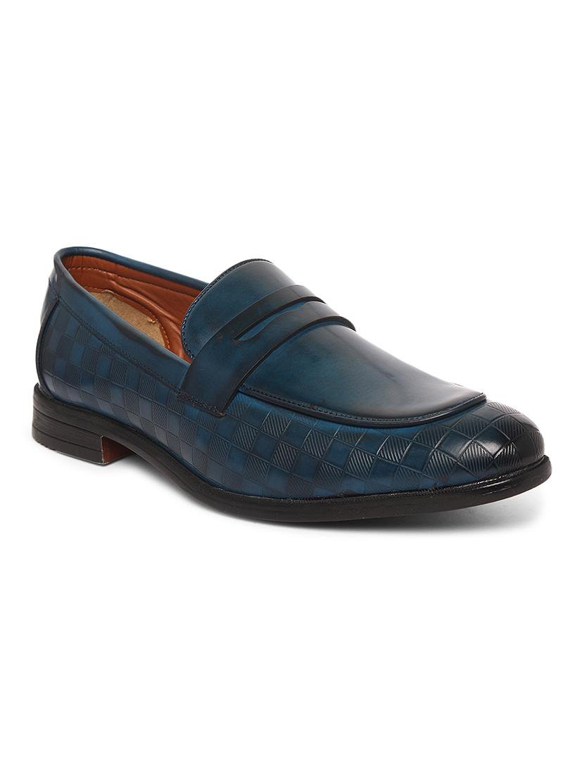 blue patent leather handicraft loafers