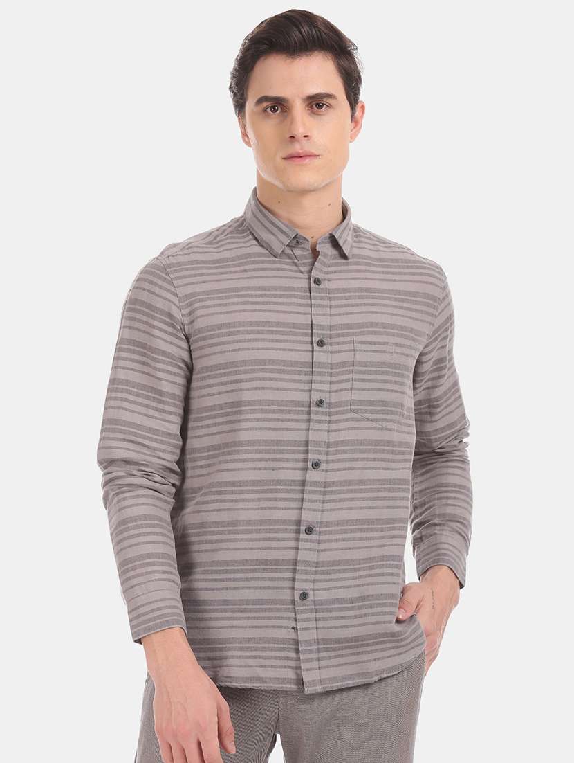 grey striped linen casual shirt