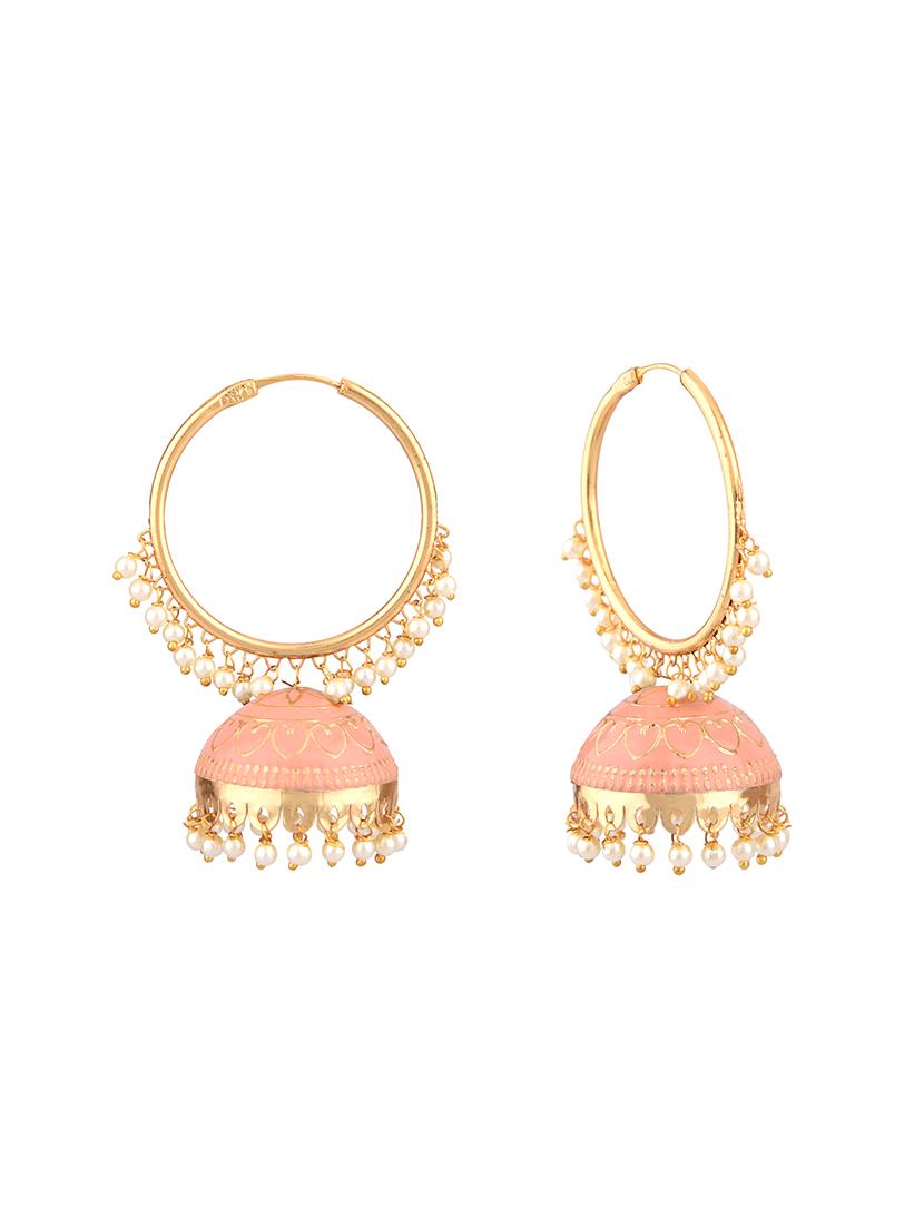 orange gold plated jhumka earring - 17772605 - Standard Image - 2