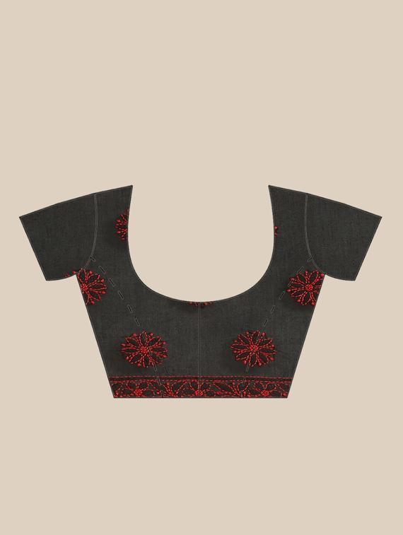 ada hand-embroidered black chikankari saree with blouse - 17772686 - Standard Image - 2