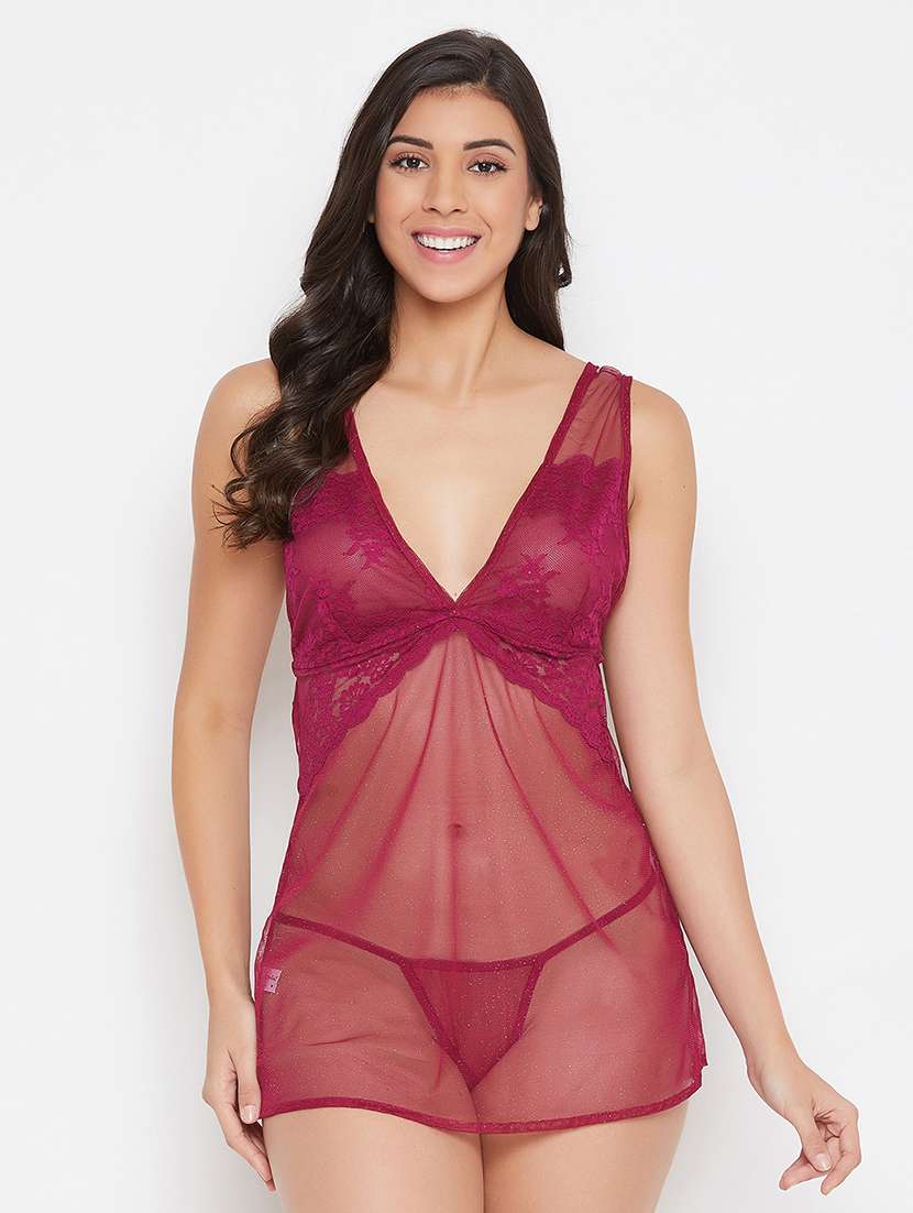 maroon lace babydoll
