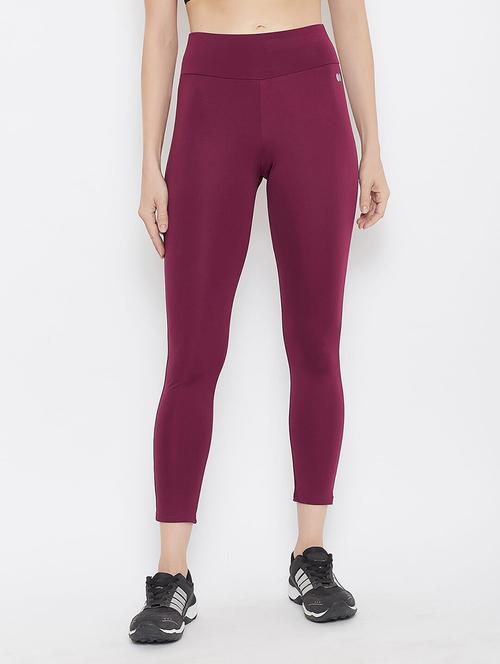 women purple solid high rise tights - 17773383 - Standard Image - 0