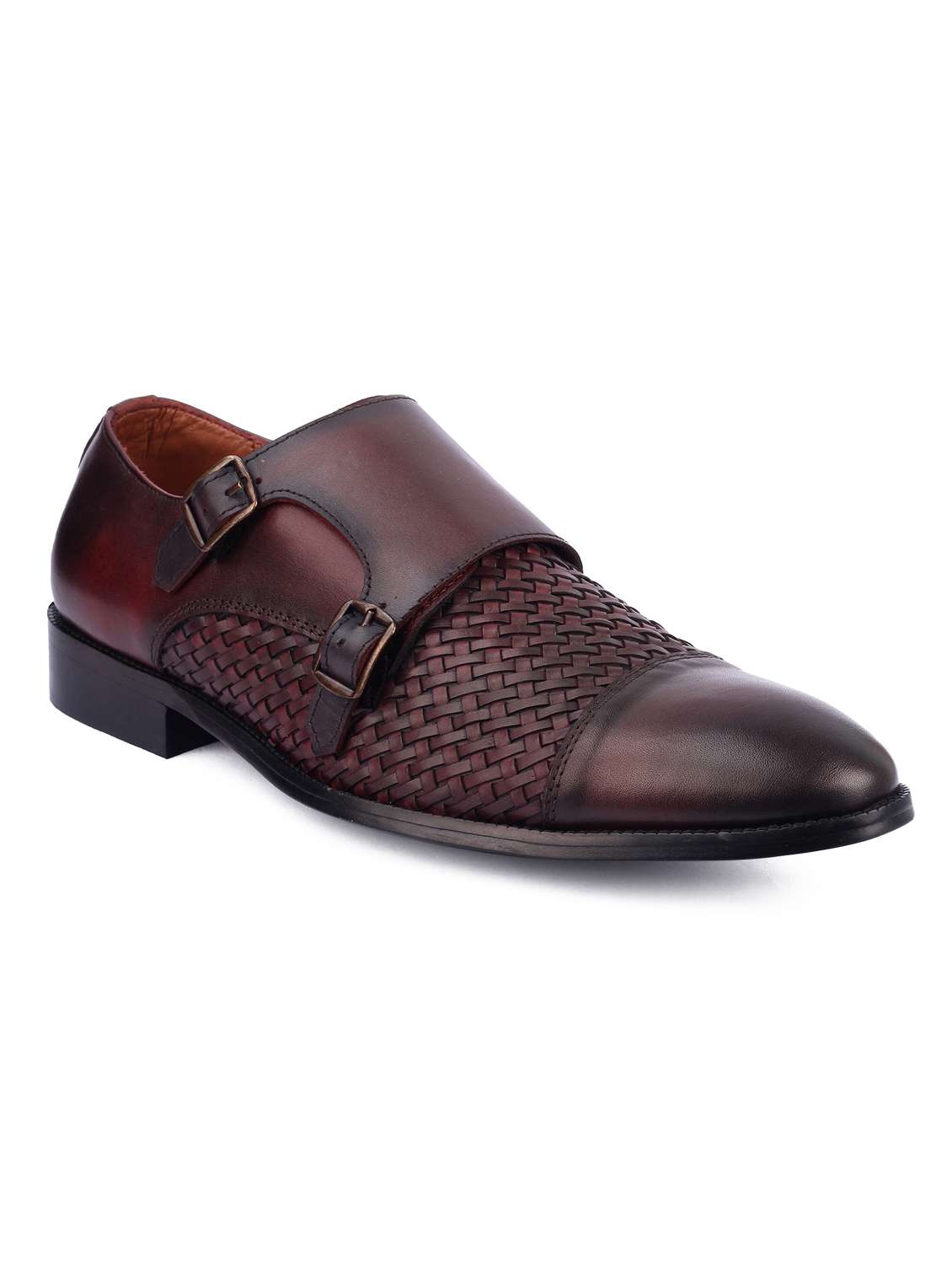 red leather slip on monk straps