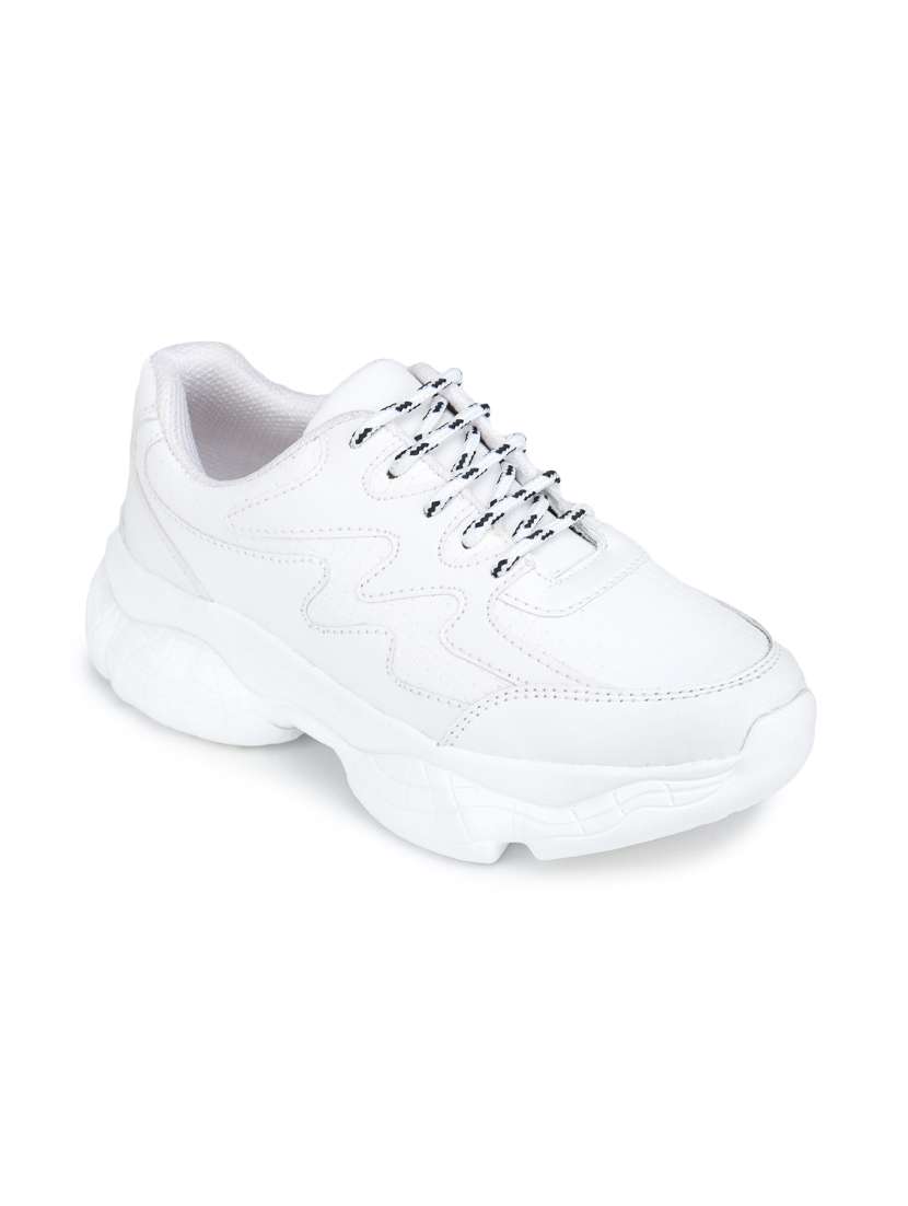 white synthetic laceup sneakers