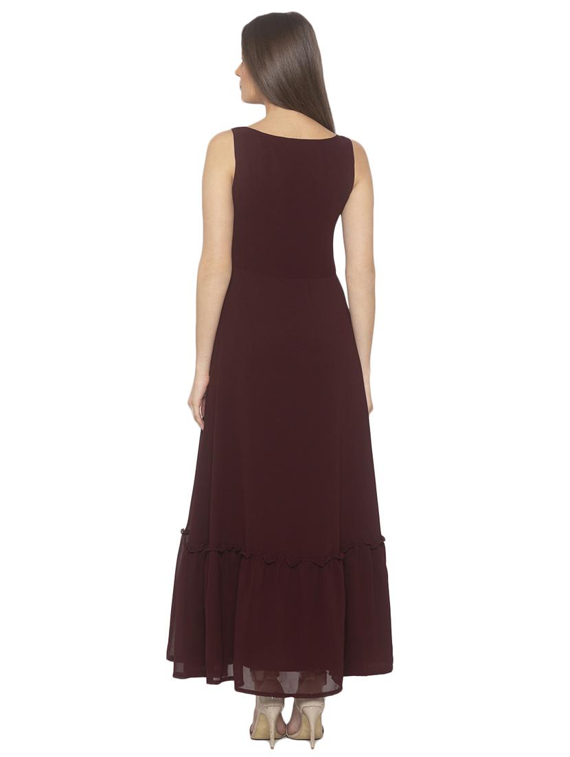 round neck solid fit & flare dress - 17776385 - Standard Image - 2