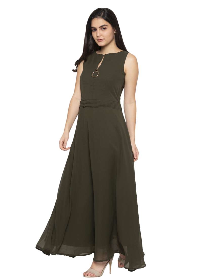 round neck solid flared dress